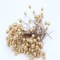 Golden matte simulation berries with brown wire stems for DIY floral crafts - Approx. 100Pcs/Bag / Gold Acacia Berry 10mm