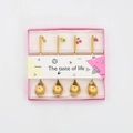 Set de 4 cuillères dorées en inox avec charmes de fruits dans un coffret cadeau rose - Coffret cadeau 6 pièces (boîte uniquement)
