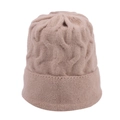 Detail of light brown chunky cable-knit winter beanie showing the ribbed texture and weave - Khaki