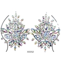 Iridescent rhinestone breast jewels with symmetric floral teardrop crystals model X0052 - X0052-Iridescent Leaf Symmetrical Pair