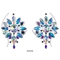 X0056 blue and purple crystal rhinestone body jewels stickers in symmetrical floral design - X0056-Blue Purple Iridescent Gems Pair