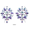 Self-adhesive purple and iridescent crystal chest jewelry stickers model X0061 - X0061-Purple Pink Iridescent Floral Pair