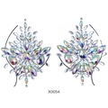X0054 Iridescent AB crystal chest body jewel sticker with symmetrical floral geometry - X0054-Colorful Rhinestone Black Lines Pair