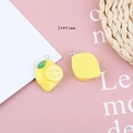 DIY yellow lemon resin pendant with green leaf, 23x31mm size for jewelry making - Lemon Slice