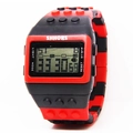 Montre de sport numérique LED avec bracelet en caoutchouc style bloc en rouge et noir - Bord Noir Rouge Noir D