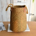 Natürlicher geflochtener Blumenkorb mit Hanfseilgriffen und Lederriemen, 27cm hoch - Groß