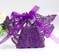 Laser cut butterfly candy gift box in purple paper with matching ribbon ties - Dark Purple