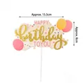 Glittery Happy Birthday cake topper with colorful dots and pink yellow balloons - Colorful Dot Balloon Happy Birthday Style
