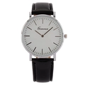 Minimalist quartz watch featuring a silver alloy case, white dial and black leather strap - Silver Case Black Strap