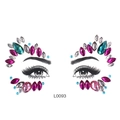 Face jewel sticker L0093 with blue and magenta acrylic rhinestones for festivals - Rose Silver Blue Marquise Style (L0093)
