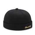 Classic black cotton Miki hat with golden Stunning embroidery and rolled brim style - Black Gold Embroidery