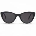 Occhiali da sole cat-eye neri vintage con lenti grigie anti-UV su sfondo bianco - Montatura Nera Lenti Grigie