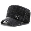Cappello invernale da uomo in finta pelliccia grigio scuro con logo N e pelle - Taglia unica / Grigio