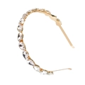 Elegant gold metal headband with sparkling oval-cut crystals in a row for women - Teardrop White Rhinestone