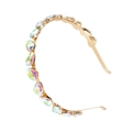 Golden metal headband featuring teardrop-shaped rainbow rhinestones on a slim wire - Teardrop Colorful Rhinestone