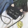 Cute black cat-shaped mini crossbody bag for girls with delicate embroidery and strap - Black