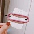 Chic pink oval hair clip with glossy finish on a Korean display card for women - Large Oval / Purple Pink