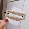 Rectangle matte beige resin hair clip with black metal clip on a white display card - Rectangle / Off-white