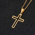 Golden hollow cross necklace pendant on black glitter background with metallic finish - Hollow Cross with Black Core / Gold