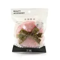 Pink plush powder puff with a gold sequin bow in transparent retail packaging - 100*35MM Glitter Ribbon (Bagged)