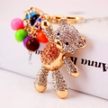 Golden bear keychain with sparkling champagne rhinestones and colorful beads - 1 Piece / Peach