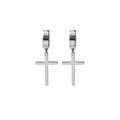 Minimalist silver stainless steel hoop earrings with cross pendants for men and women - Ear Clip (Non-Pierced) / Silver