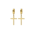 Minimalist gold stainless steel huggie hoop earrings with polished cross pendants for unisex - Ear Hoop (Pierced) / Gold