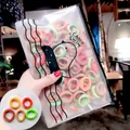 Striped high-elasticity hair tie set in mixed colors with cartoon packaging, 100 pcs pack - 21# Mixed Striped