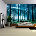 Modern Nordic Christmas tree forest tapestry in blue and green for bedroom wall decor - EU 21