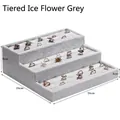 Three-tier ice flower velvet jewelry ring display stand in grey finish, 26x24x9cm - 3-Tier Ring Tray / Ice Grey