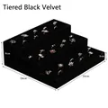 Black velvet 3-tier stepped ring display stand with multi-slot organizer 24x26x9cm - 3-Tier Ring Tray / Black