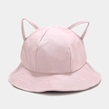 Detailed view of pink cotton bucket hat with playful cat ear loops and stitched brim - M (56-58cm) / Light Purple