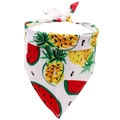 Detail of cotton dog bandana featuring vibrant watermelon and pineapple fruit prints - White Pineapple