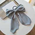 Coletero con lazo de gasa gris y cintas, soporte para cola de caballo elegante - Azul Gris Claro