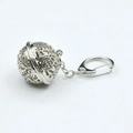Antique silver hollow-out spherical charm keychain with intricate floral metal carving - Silver