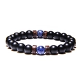 Men's beaded bracelet with black matte beads, blue glossy stones, and coconut wood spacers - Matte Black Beads + Blue Glossy Beads + Wood (FD0170)