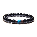 Men's yoga energy bracelet with black volcanic stone, blue cat's eye and wooden beads - Black Beads + Blue Cat Eye + Wood (FD0173)