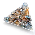 Iridescent blue-grey and amber faceted glass ring beads in a white sorting tray - Electroplated Mixed Color