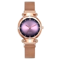 Rose gold quartz watch for women with purple gradient dial and Milanese mesh band - Rose Gold
