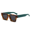 Fashionable square sunglasses with tortoiseshell frames and dark green temples for women - Leopard Frame Green Temple Grey Lens