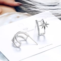 Silver double-layer star stud earrings with micro-inlaid diamonds for women - Copper / White Gold