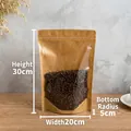 Detail of Size No. 6 Kraft paper stand-up pouch with window showing coffee beans inside - 20*30+5
