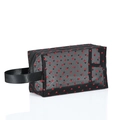 Black mesh makeup bag featuring red flocked heart pattern with zipper and handle - Handheld Square (Red Heart) / Black Mesh Red Heart