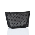 Black mesh makeup bag with flocking heart patterns and top zipper for travel storage - Large Triangle (Black Heart) / Black Mesh Black Heart