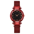 Orologio da donna con quadrante stellato, cinturino rosso magnetico e vetro sfaccettato - Rosso