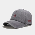 Detail of red 1999 embroidery on vintage washed grey denim baseball cap side - Adjustable / Gray