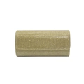 Dettaglio borsa pochette dorata glitterata con elegante chiusura a patta frontale - Oro