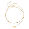 Double-layered golden bead chain anklet with heart pendant and adjustable extender - Layered Heart Gold Set