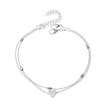 Detail of silver heart charm on double-layered bead chain with adjustable lobster clasp - Layered Heart Silver Set