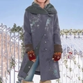 Manteau long imprimé bleu-gris avec grand revers et poignets en peluche marron - S / Gris